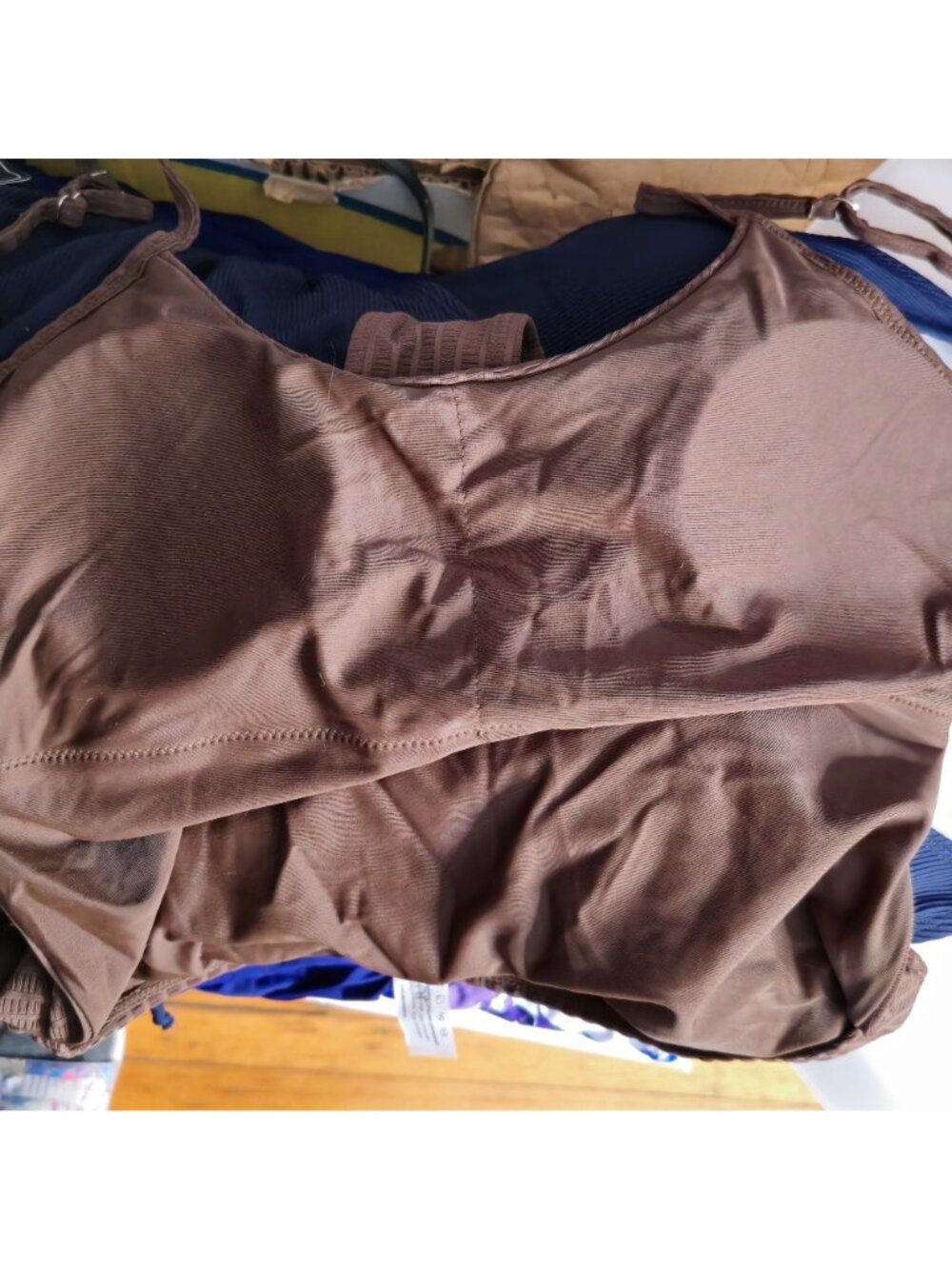 Brown Ribbed Scoop Neck One Piece Swimsuit M Adjustable Straps - Picture 3 of 8